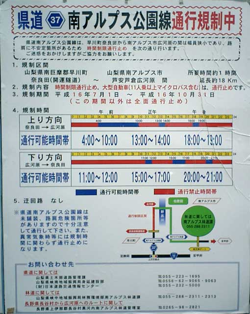 南アルプス公園線規制標識